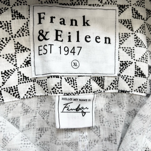 FRANK & EILEEN FINBAR GEOMETRIC PRINT BUTTON DOWN TOP MODERN EFFORTLESS LINEN XL - Picture 3 of 8